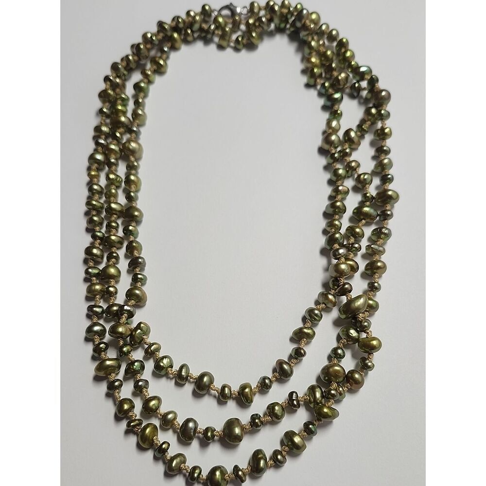 Honora 925 Silver Pistachio Green Real Freshwater Pearls 62" LONG